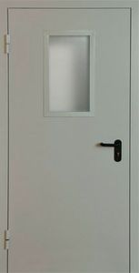 Серая противопожарная дверь со стеклом ДМП-ОС3