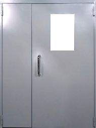 Полуторная техническая дверь со стеклопакетом 05