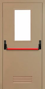Однопольная противопожарная дверь с антипаникой и стеклопакетом 02